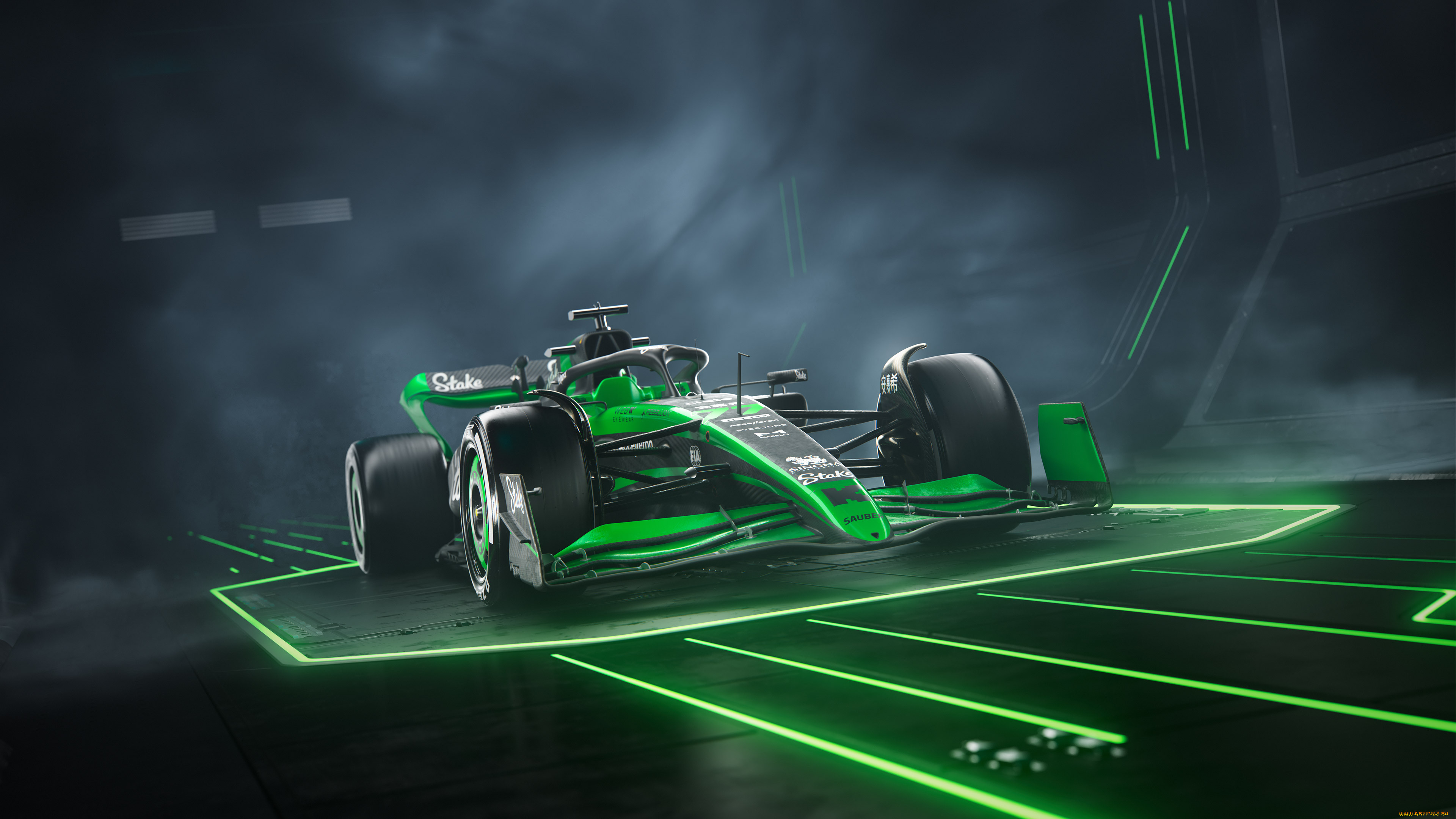 ,  1, , 1, , formula, , sauber, race, car, bolide, green, light, , , , 2024, c44, black, and, monocoque, carbon, fiber, , 